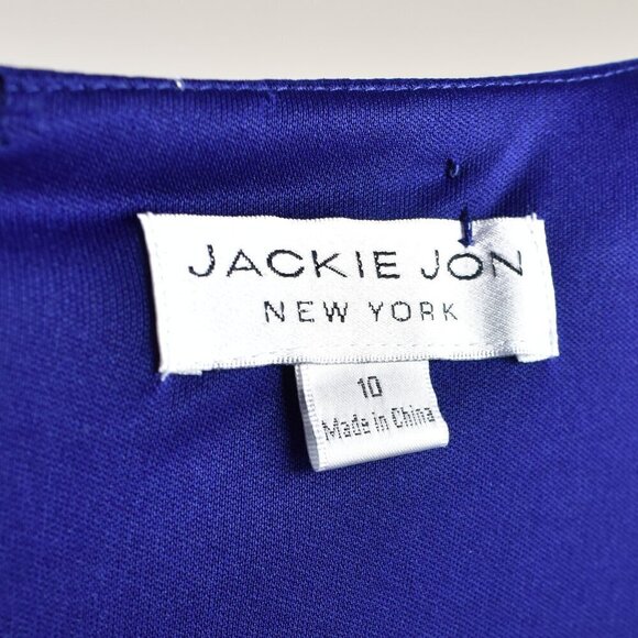 Jackie Jon Formal Embellished Rhinestone Neck Blue Dress - 10 - Picture 9 of 9